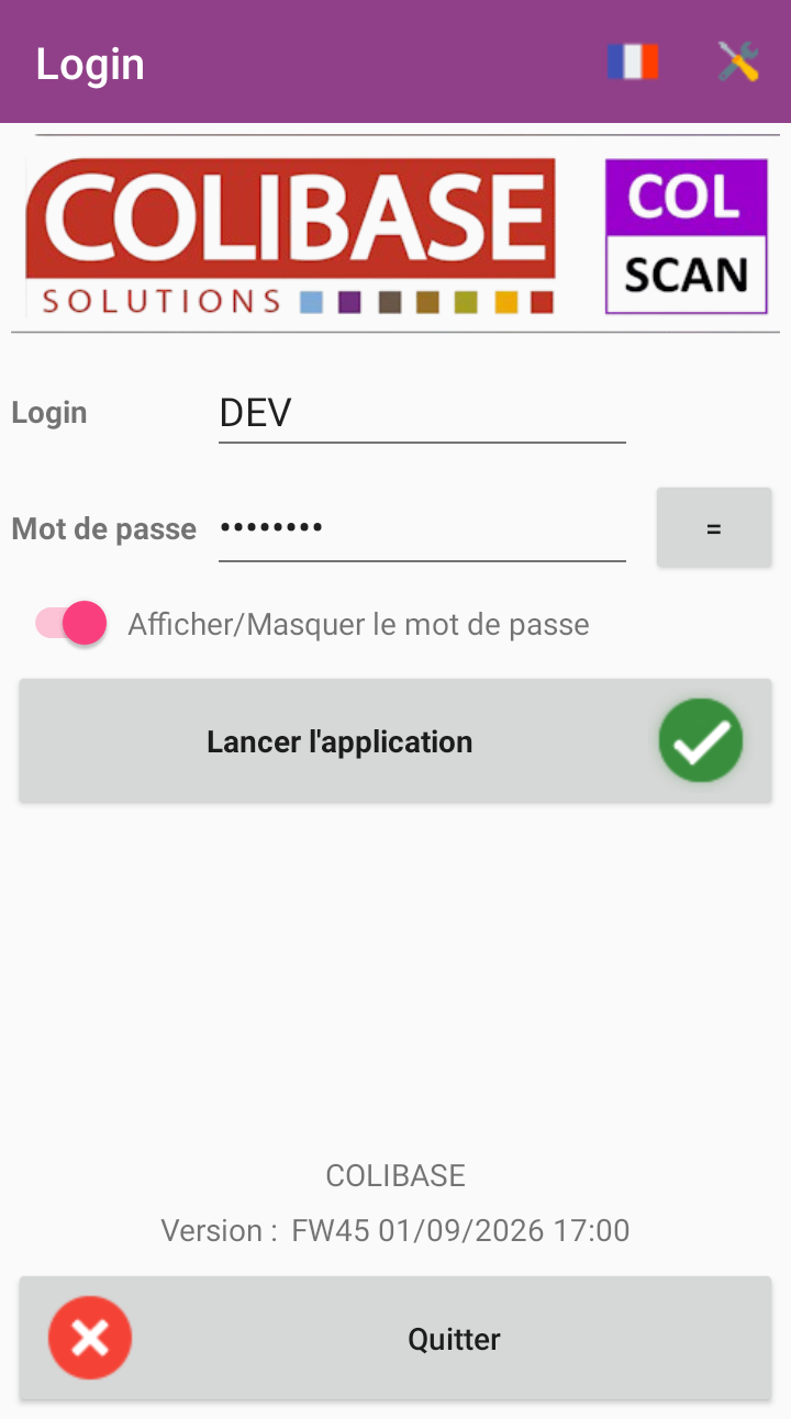 Écran de connexion de Colscan